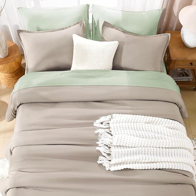 Litanika Oatmeal Comforter King Size, 3 Pieces Lightweight Solid Bedding Comforter Set, All Season Fluffy Bed Set