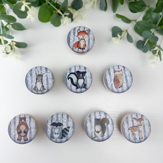 Set of 8 1.8" Wooden Safari Animals Nursery Cabinet Kids Room Door Dresser Drawer Knobs and Handle Pulls