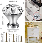30mm Kitchen Cabinet Knobs Drawer Pull Handle Hardware, Crystal Clear Glass Round Diamond Shape Dresser Closet Bi-fold Door Bathroom Cupboard Desk Nightstand Bookcase Furniture Drawer Knob Set （8PCS）