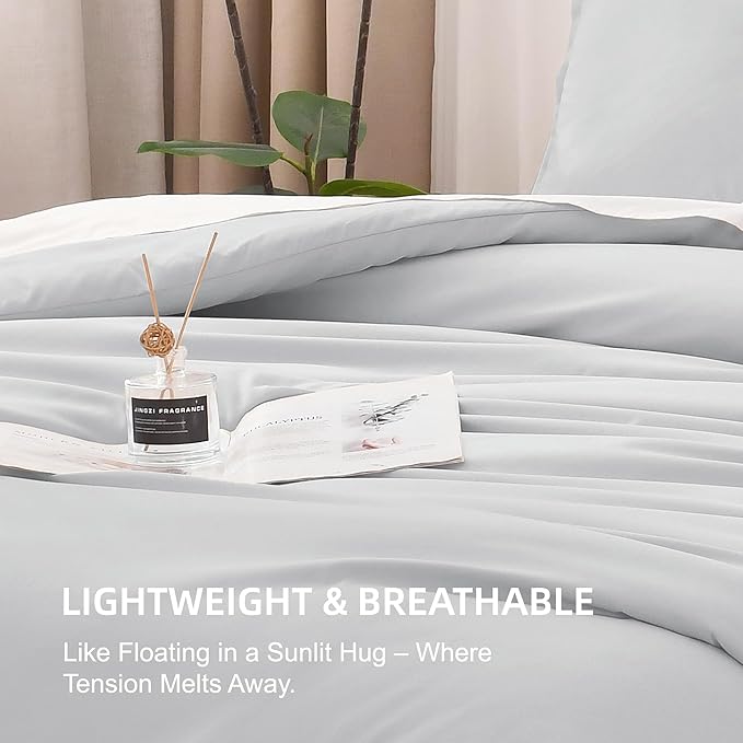 Litanika Light Grey Comforter King Size, 3 Pieces Lightweight Solid Bedding Comforter Set, All Season Fluffy Bed Set (104x90In Comforter & 2 Pillowcases)