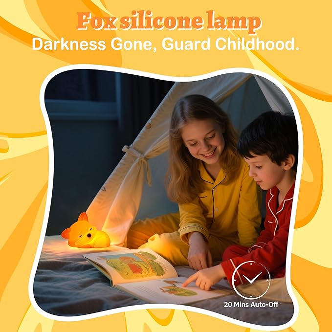 Fox Night Light for Boys Girls, Dimmable Squishy Fox Silicone Animal Lamp, Cute Foxes Gifts Decor Nightlight for Birthday Xmas Gifts