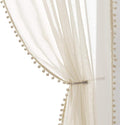 Treatmentex Pom Pom Linen Sheer Curtains for Living Room 63 inches Length Slub Textured Natural Farmhouse Window Sheers Drapes 52" w x 2 Pack, Rod Pocket, Beige