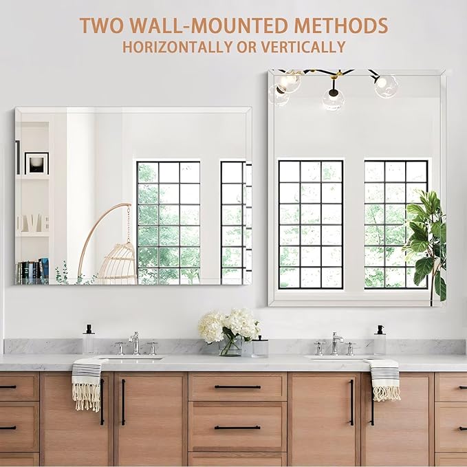 Frameless Mirror for Bathroom Vanity,12x16in Wall Mounted Mirrors for Over Sink Decorative Rectangular Frameless Mirror,With Polished Edge,Hangs Horizontally Or Vertically,Entryways,Room,Shatterproof