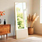 DUMOS Wall-Mounted Full Length Mirror 25"x 71" for Bedroom, Full Body Floor Mirror with Stand, Hanging or Leaning for Wall, Gold