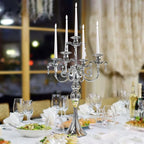 2 Pcs 20.3'' Tall 5 Arm Silver Candelabra Centerpiece for Table, Metal Crdystal Candle Holder, Retro Candlestick Table Centerpieces for Party, Events, Home, Wedding Decor (2, Silver)