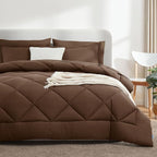 CozyLux Full Size Comforter Sets Brown - 7 Pieces Bed in a Bag Full, Luxury Soft Bed Set for All Seasons, Bedding Set with Down Alternative Comforter, Sheets, Pillowcases & Shams