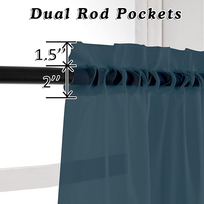 OVZME 2 Panels Sheer Dusty Blue Window Curtain 96" Length for Bedroom, Top Rod Pocket Design Light Filtering Panles for Living Room, 42W x 96L