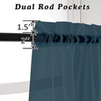 OVZME Dusty Blue Sheer Curtains 36 inches Long, Short Kitchen Window Treatment Solid Sheers Cafe Curtains Bathroom Voile Half Window Curtains 2 Panels, Rod Pocket, 42" Wx36 L