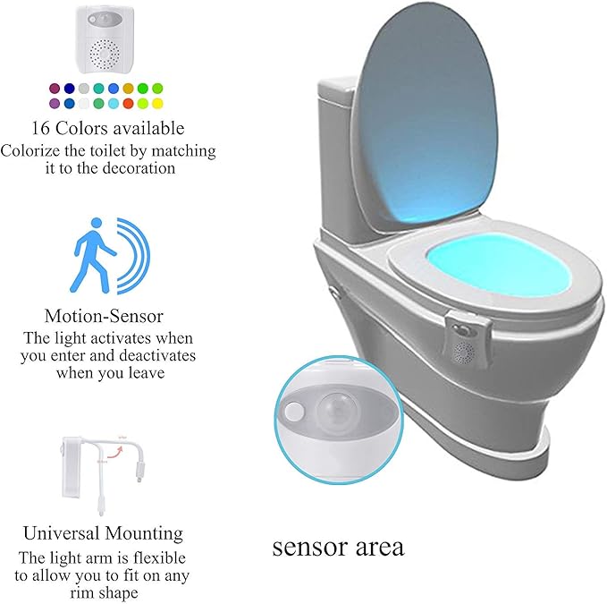 ZEZHOU Toilet Light 2 Pack - 16 Color LED Toilet Bowl Light Motion Activated Light Sensor Bathroom Night Light, Unique Cool Funny Gadgets Gifts Idea for Men Boy Teen Kids Dad