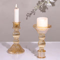 DARJEN 2 Pcs Gold Candlestick Holders - Vertical Stripe Glass Candle Holders for Taper and Votive Candles, Taper Candle Holder for Party, Wedding, Home Table Centerpieces & Gifts