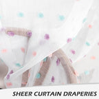 MYSKY HOME Pom Pom Sheer Curtains for Girls' Bedroom and Nursery - Rainbow 72 Inch Long Door Curtains with Rod Pocket - Semi-Transparent, Light Filtering - 52 x 72 Inch, 2 Panels