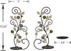 Wall Sconces Candle Holder Set of 2, Antique White Leaf and Multi-Color Flower Branch Wall Mount Hanging Metal Wall Candle Holder Candle Sconce for Living Room Dining Room