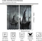 Viking Ship Blackout Curtains,Gloomy Misty Lake Landscape Fantasy Black White Color Sailing Dragon Boat Window Drapes for Boys Girls Bedroom Living Room,Norse Decor 84x84in