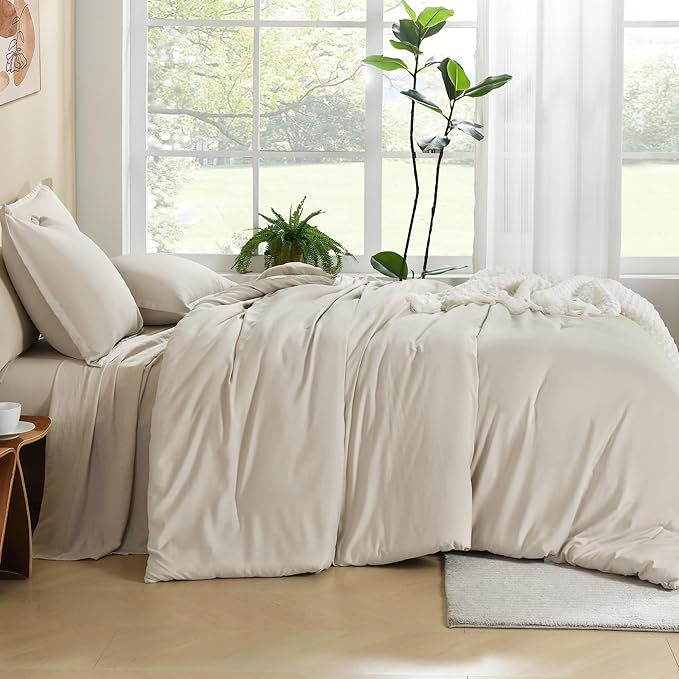 Litanika Comforters Tannish Grey King Size, 3 Pieces Lightweight Solid Bedding Set & Collections, All Season Fluffy Bed Set (104x90In Comforter & 2 Pillowcases)