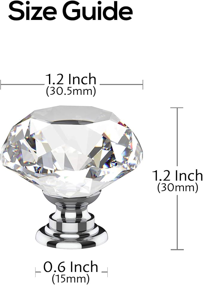Alzassbg 10 Pack Clear Crystal Drawer Knobs, 1-1/5 Inch(30mm) Diameter Cabinet Knobs Glass Diamond Crystal Knobs for Drawers AL1001