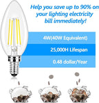 LED Candle Bulbs 40W Equivalent, E12 Candelabra Light Bulbs 4W 470Lm Clear Edison LED Bulb, Daylight White 5000K B11 Classic Bright Filament Bulb, Dimmable Decorative Bulbs for Lamps, Pack of 20