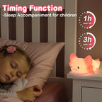 ZKLiLi Axolotl Kids Night Light,Squishy Cute Lamp Dimmable Childrens Night Light Gifts for Baby with Timer & 16 Colors,Rechargeable Bedroom Smart LED Bedside Lamps Toddler Night Light