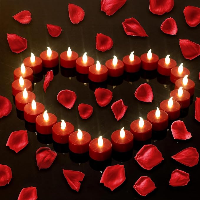 LED Tea Lights Candles- 12PACK Red Flameless Candles Realistic and Bright Flickering Long Lasting 200Hours for Holiday Celebration,Party, Home Decoration,Battery Operated