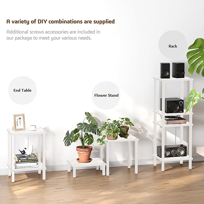 TUTOTAK End Table with Charging Station, Small Side Table with Outlets, Nightstand Bedside Table, 2-Tier Storage Shelf for Small Space, Living Room, Bedroom, Marble White TB01BMW040