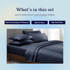 California Design Den 6-Pc Queen Size Sheet Set with 4 Pillowcases - 400 Thread Count 100% Cotton Sheets, Cooling Sateen Weave, Luxury Deep Pocket Bedsheets Set - Indigo Dusty Blue