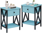 VECELO Nightstands Set of 2, Modern Bedside End Tables, Night Stands with Drawer and Storage Shelf for Living Room Bedroom, Industrial Metal Frame