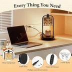 Candle Warmer Lamp Wax Light: Electric Melt Warming Lamps for Yankee Candles with Timer Dimmable for Birthday Christmas Gift, Room, New House, Bedroom, Vintage Home Decor (Black + Brown Hemp Rope)