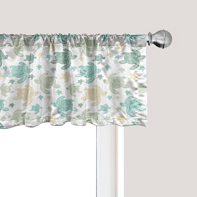 Ambesonne Turtles Window Valance, Illustration of Repeating Motifs of Animal Print in Assorted Tones, Curtain Valance for Kitchen Bedroom Decor with Rod Pocket, 42" x 18", Seafoam and Grey Yellow