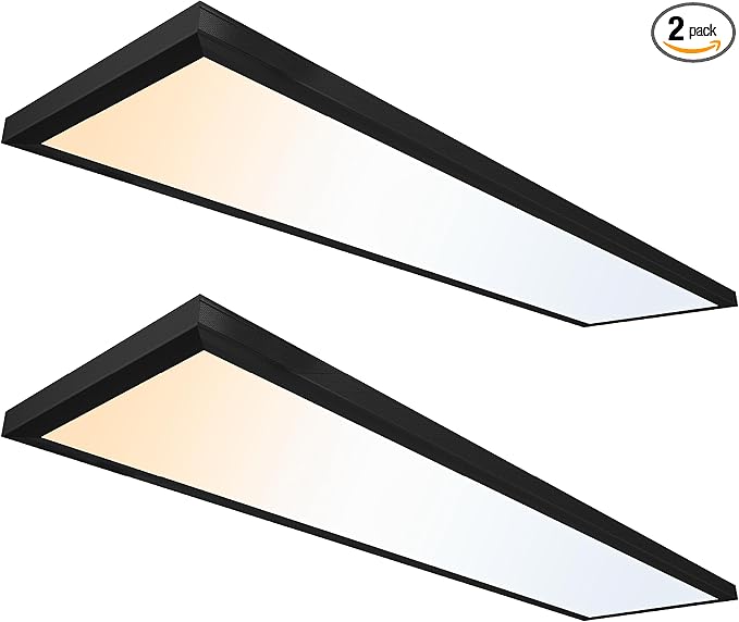 Ultralux 1x4 ft Surface Mount Ceiling Light Panel – Slim, Edge Lit, Flush Mount Flat Panel for Kitchen, Home & Office - TRIAC Dimmable, 3CCT Adjustable Color Temperature (Matte Black, 2 Pack)