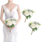 Bridesmaid Bouquets Set of 2 - Ivory White Artificial Flowers Bouquet for Bridesmaids Wedding Small Floral Centerpieces for Marriage Proposal Party Anniversary Dining Table Decor -7 Inch