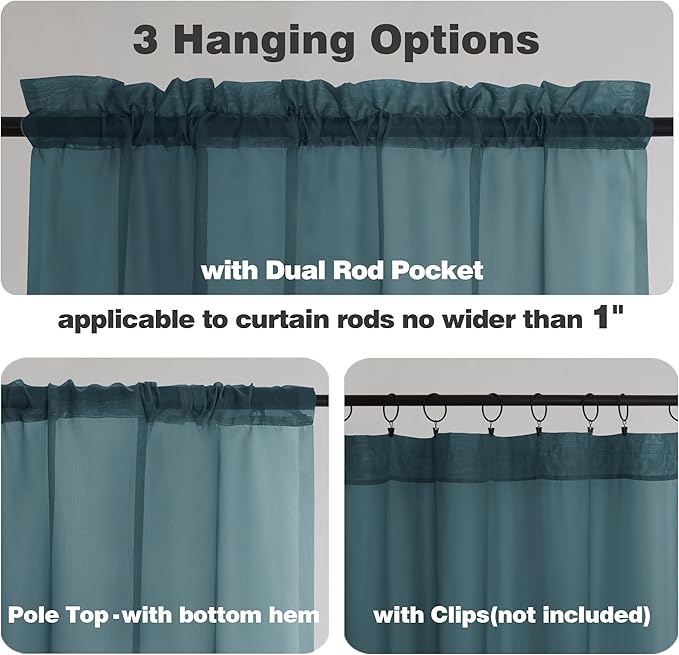 Chyhomenyc Stone Blue Sheer Curtains 54 Inch Long 2 Panels, Light Filtering Rod Pocket Voile Short Curtains Drapes for Living Room Bedroom Small Windows, 42Wx54L Inches