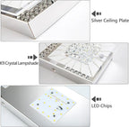 Crystal Flush Mount Ceiling Light Long Kitchen Lighting Fixtures Ceiling Rectangular Crystal Ceiling Light Fixture for Entryway, Foyer, Hallway, Bathroom, Brush Nickle 18 Inch, 18W Dimmable