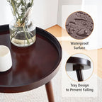 Apicizon Brown Round Side Table Set of 2, Tray Nightstand Sofa Coffee End Table for Living Room, Bedroom, Small Spaces, Easy Assembly Bedside Table, 15 x 18 Inches, Brown