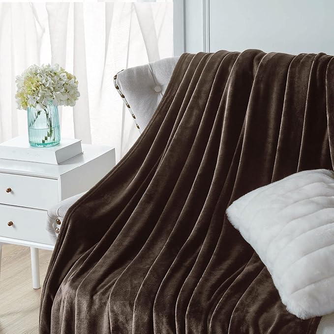 Walensee Fleece Blanket Plush Throw Fuzzy Lightweight (Throw Size 50x60 Brown) Super Soft Microfiber Flannel Blankets for Couch, Bed, Sofa Ultra Luxurious Warm and Cozy for All Seasons