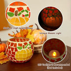 Nefelibata Fall Candle Holder Set of 3 Mosaic Maple Leave Sunflower Tealight Holder Pumpkin Glass Thanksgiving Votive Candle Holder Thanksgiving Party Dinner Table Centerpieces (No Candle Included)