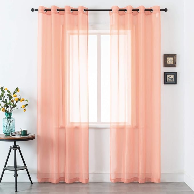 DUALIFE 2 Panels Pink Sheer Curtains 108 Inch Length for Girls Kid Room - Bed Canopy Voile Drape Curtains for Wedding Party Backdrop,52 Wide by 108 Long