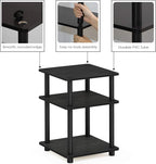 Furinno TURN-N-TUBE Side Table, 3-Tier End Table, Open Shelves Nightstand, Night Stand, Bedside Table, Easy Assembly, for Living Room, Bedroom, Blackwood