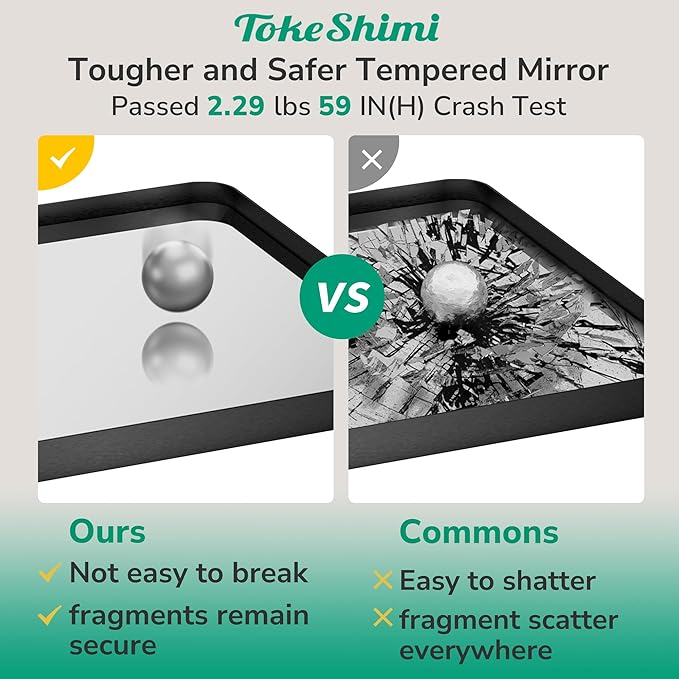 TokeShimi 55x36 Bathroom Mirror Black,Aluminum Framed Bathroom Mirror for Over Sink,Rectangle Vanity Mirror Bath,Shatterproof Tempered Glass Wall Mirror Modern(Horizontal/Vertical)