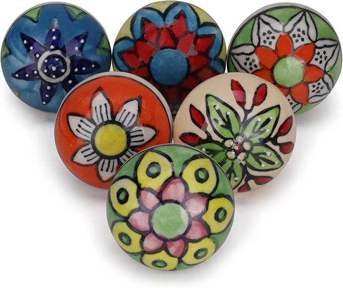 Cabinet Multicolor Assorted Ceramic Drawer Pull Handle Kitchen Cupboard Wardrobe Knob Boho Room Decorative Furniture Dresser Drawers Knobs-Pack of 12