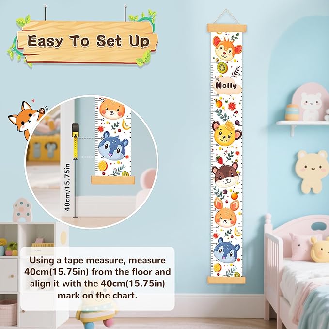 Height Growth Chart, Canvas Height Chart for Kids Baby, Hangable and Removable Growth Chart for Wall Room Nursery Decor, Toddler Height Wall Chart for Baby Room
