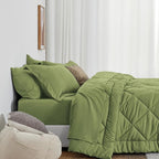 Love's cabin Twin Comforter Set Olive Green, 5 Pieces Twin Bed in a Bag, All Season Bedding Sets with 1 Comforter, 1 Flat Sheet, 1 Fitted Sheet, 1 Pillowcase and 1 Pillow Sham