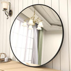 BEAUTYPEAK 18 Inch Round Mirror, Metal Frame Circle Mirror, Wall Mounted for Entryway, Bathroom, Vanity, Living Room, Black