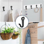 15 Utility Hooks Wall Mounted with 30 Screws - Black Heavy Duty Hooks for Coat, Robe, Bag, Key | Garage Entryway Hanging Organizer, Closet & Bathroom Hardware