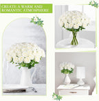 Hananona Artificial Roses in Bulk, Fake Velvet Silk Roses Realistic Rose for Wedding Centerpieces Flower Arrangement Home Decor (50, White)
