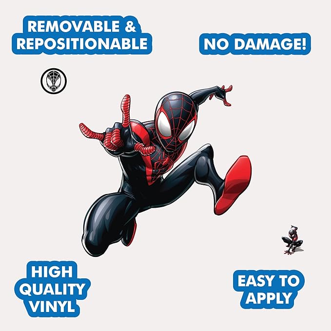 Wall Palz Marvel Miles Morales Wall Decal - Marvel Wall Stickers with 3D Augmented Reality Interaction - 21" Spider-Man Peel and Stick Bedroom Decor