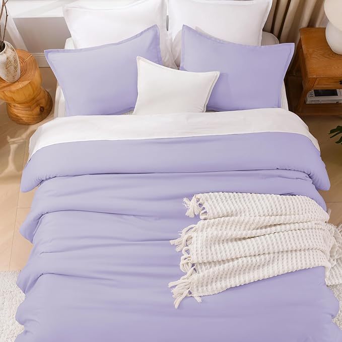Litanika Lavender Purple Comforter King Size, 3 Pieces Lightweight Solid Bedding Comforter Set, All Season Fluffy Bed Set (104x90In Comforter & 2 Pillowcases)