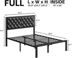 Full Bed Frame with Headboard PU Leather Upholstered Bed Frame Platform,All Metal Slats Support Platform Bed Frame with Storage Space,Easy Assembly,Noise Free,No Box Spring Needed,Black