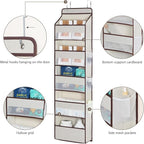Univivi 1 Pack Over The Door Organizer, Non-Tilting Over The Door Organizer Hanging Door Storage With 5 Large Compartments 6 Side Pockets for Nursery Storage (Beige)
