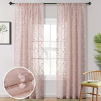 MYSKY HOME Pom Pom Pink Sheer Curtains for Bedroom Girls Room Dusty Rose Curtains 84 Inches Long for Nursery Kids Light Filtering Boho Window Drapes, Rod Pocket, 52" Wide, 2 Panels