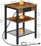 HOOBRO Side Table with Charging Station and USB Port, Small End Table for Small Space, 3-Tier Nightstand with Adjustable Shelf, for Living Room, Bedroom and Balcony, Rustic Brown BF112BZ01