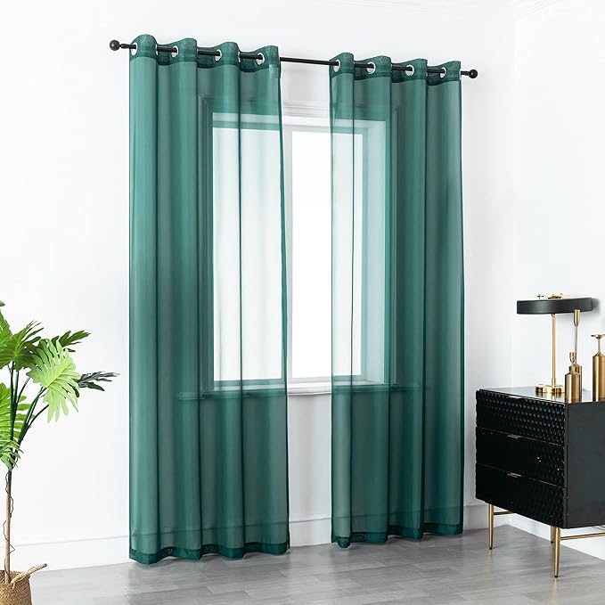 DUALIFE Hunter Green Curtains 108 Inches Long for Living Room 2 Panels Grommet Window Semi Sheer Extra Long Curtains for High Ceiling Bedroom Party Parties Backdrop 9 FT Floor Length Forest Green